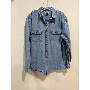 LL Bean Men’s Denim Shirt Large L Vintage Jean Long Sleeve Blue Button Up Top